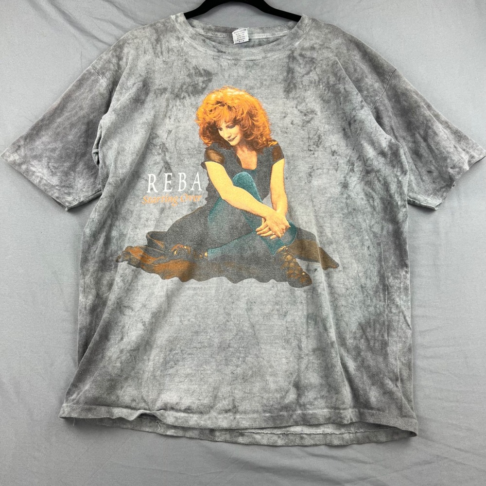Reba McEntire T-Shirt Women XL Starting Over 1995 Tour Grey Acid Wash Good